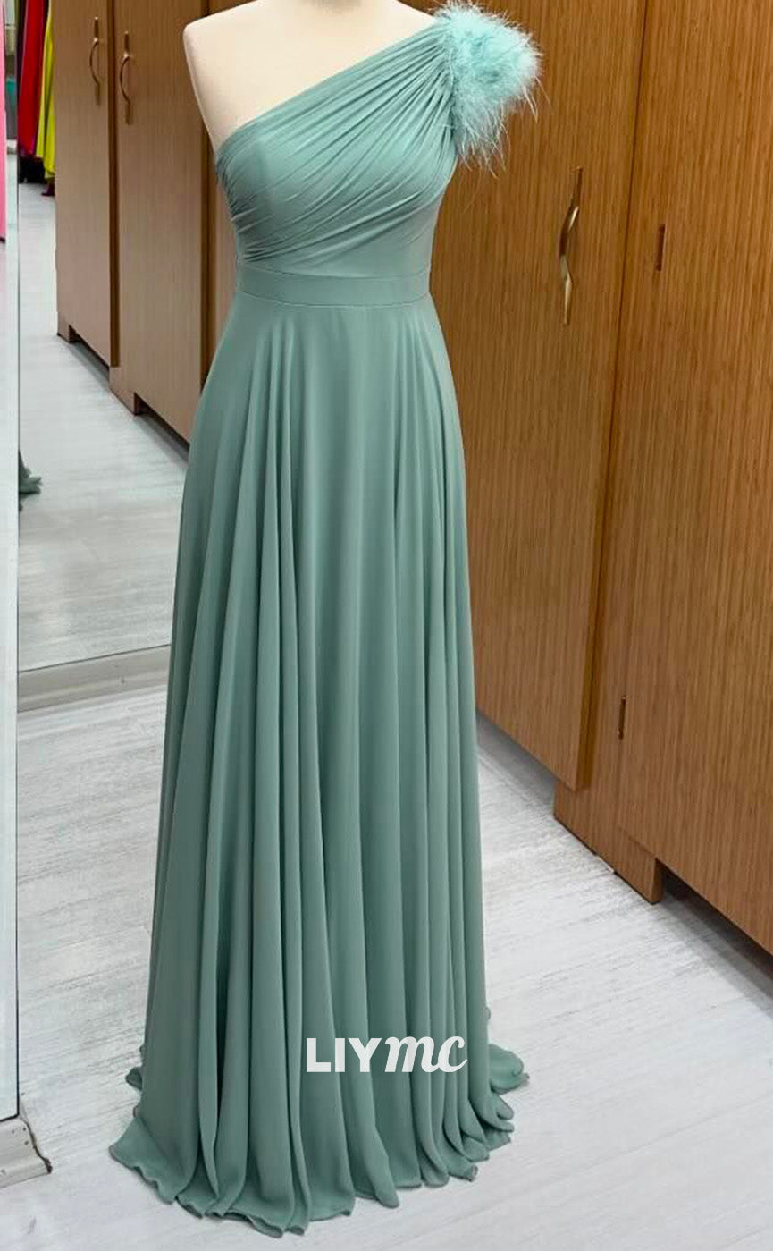 LP2252 - Asymmetrial Sleeveless Feathered Pleated A-Line Cocktail Dress Prom Dress