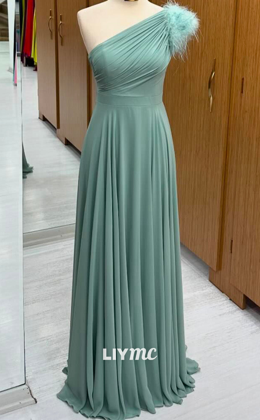 LP2252 - Asymmetrial Sleeveless Feathered Pleated A-Line Cocktail Dress Prom Dress