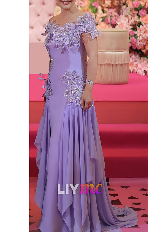 Asymmetrical Appliques A-Line Mother of Bride Dress