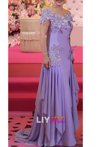 Asymmetrical Appliques A-Line Mother of Bride Dress