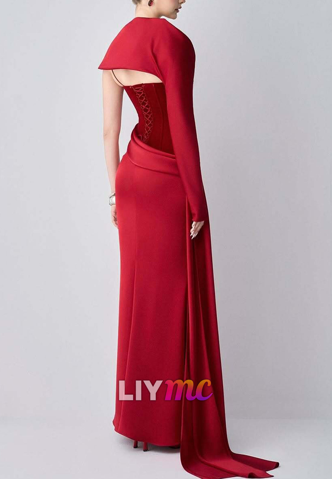 Asymmetrical Cap Sleeves Red Mermaid Evening Dress