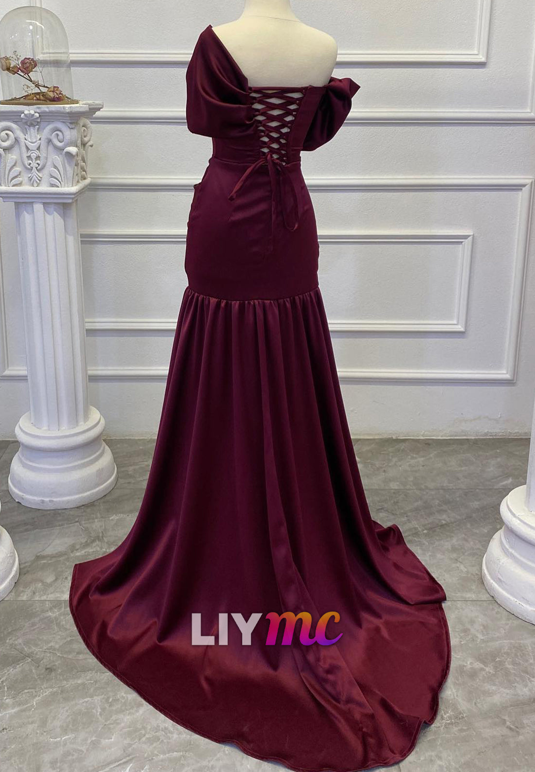 Asymmetrical Cap Sleeves Ruched Pleated A-Line Evening Dress