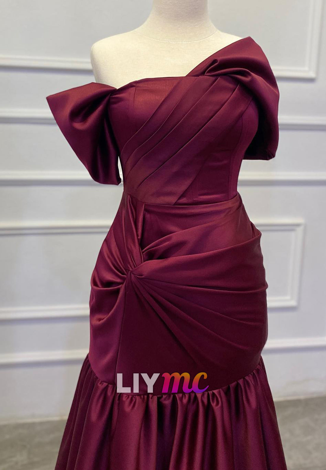 Asymmetrical Cap Sleeves Ruched Pleated A-Line Evening Dress