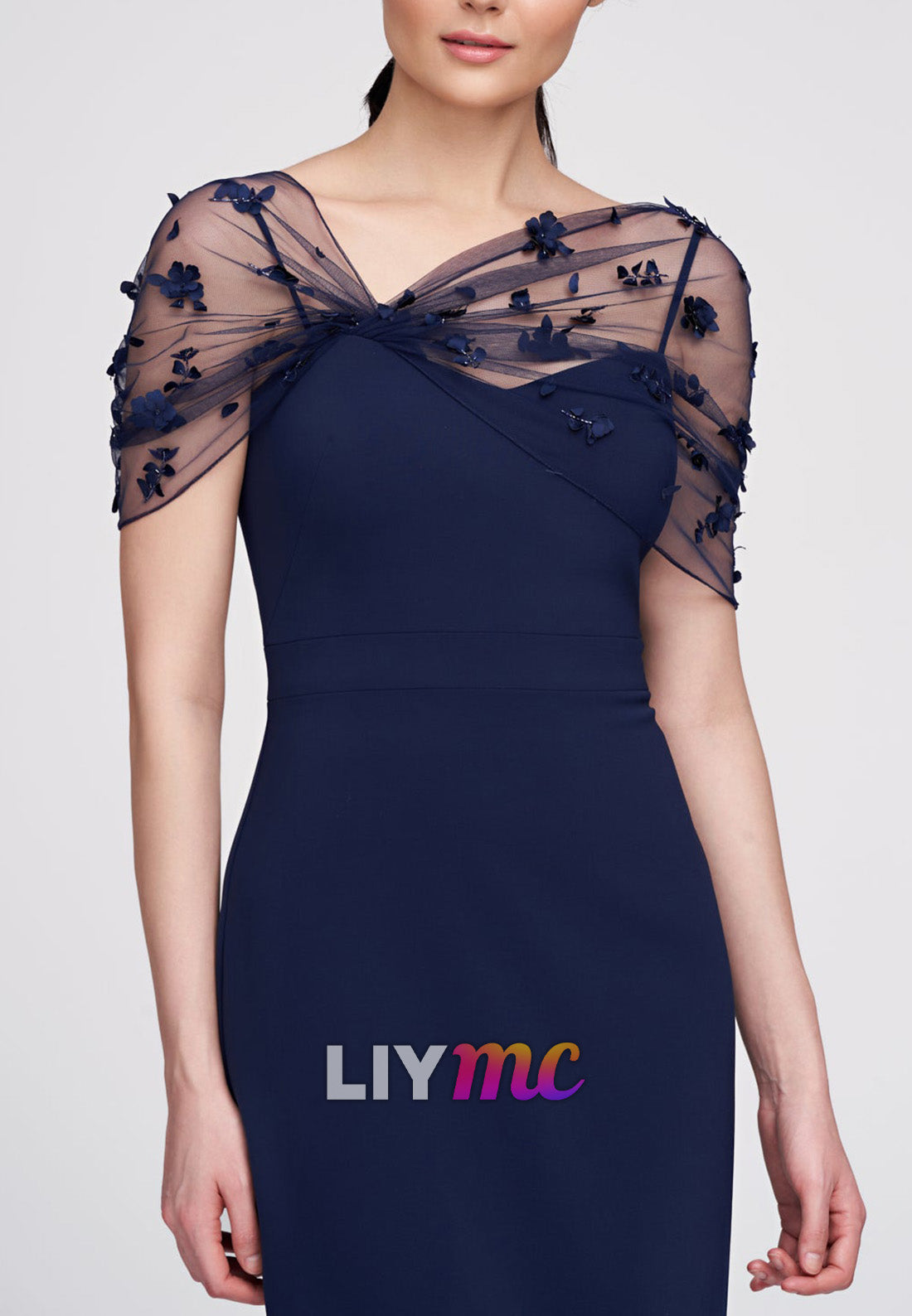 Asymmetrical Cap Sleeves Sheath Mother of Bride Dress