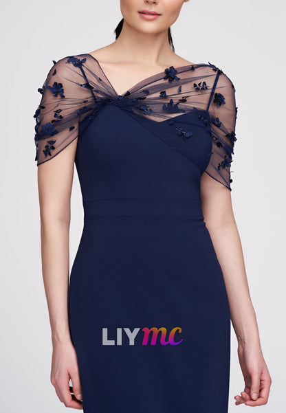 Asymmetrical Cap Sleeves Sheath Mother of Bride Dress