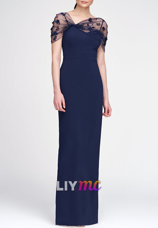 Asymmetrical Cap Sleeves Sheath Mother of Bride Dress