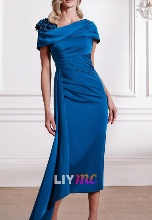 Asymmetrical Cap Sleeves Sheath mother of Bride Dress