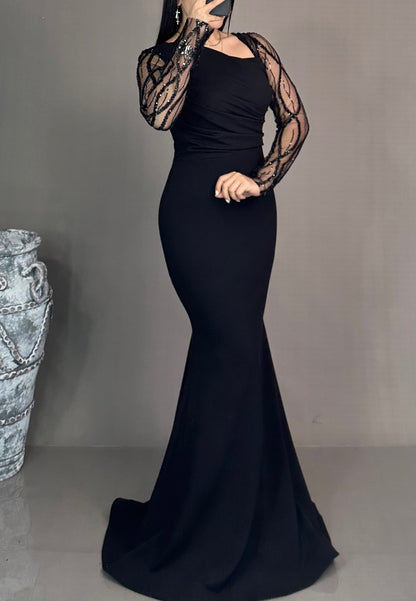 Asymmetrical Long Sleeves Sleek Mermaid Mother of Bride Dress