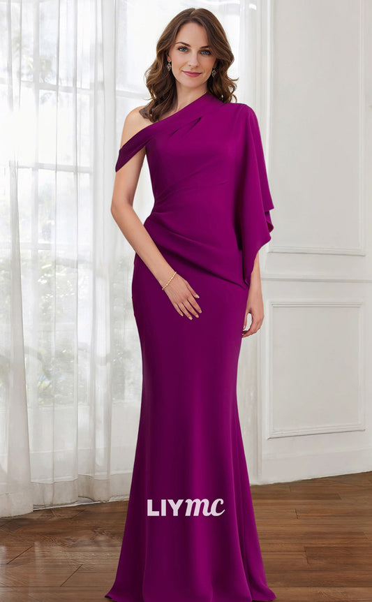 M1109 - Asymmetrical One Shoulder Ruched Sleek Satin Mermaid Wedding Guest Dress