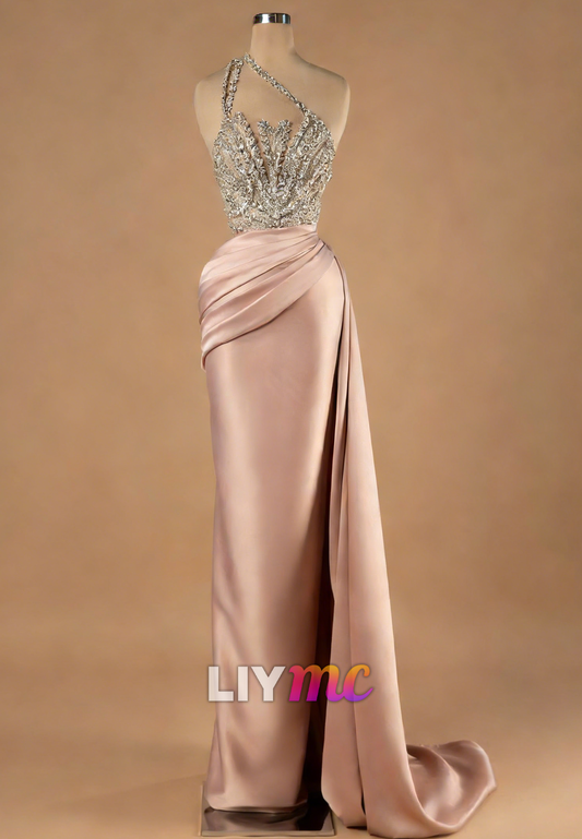 Asymmetrical Rhinestones Mermaid Prom Dress