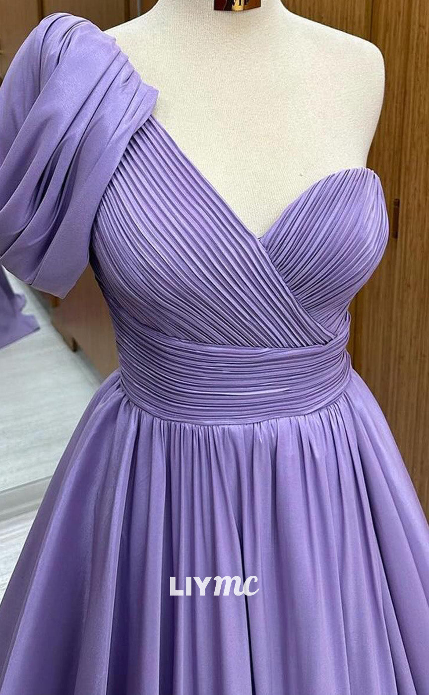 LP2257 - Asymmetrical Sleeveles Pleated A-Line Cocktail Dress