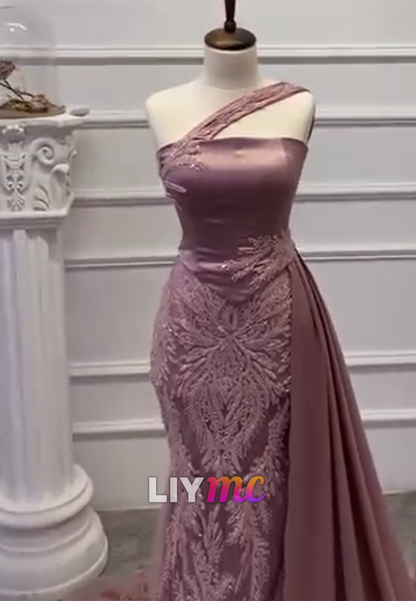 Asymmetrical Sleeveless Beaded Embroidery Sheath Evening Dress