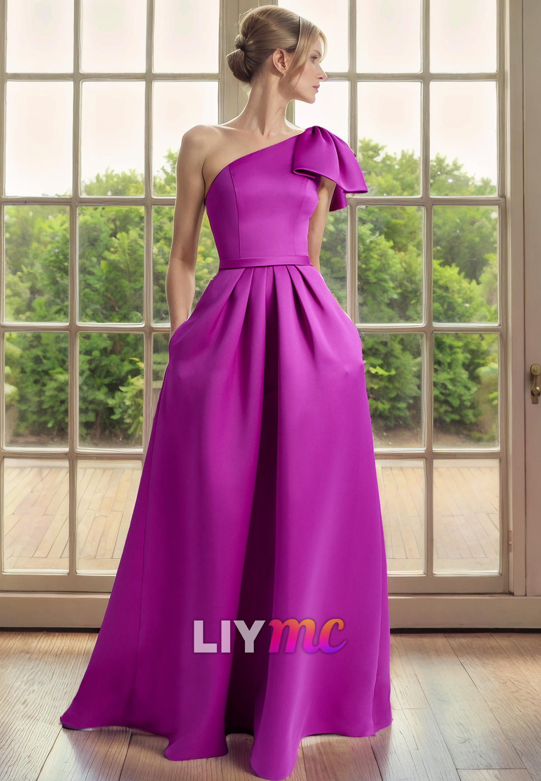 Asymmetrical Sleeveless Bowknot Pleated A-Line Mother of Bride Dress Cocktail Dress