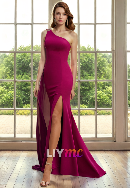 M1315 - Asymmetrical Sleeveless Sleek Satin Side Slit Mother of Bride Dress Cocktail Dress