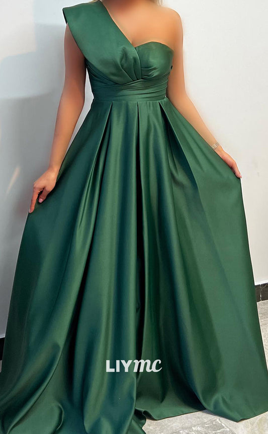 M1107 - Asymmetrical Sleeveless Pleated A-Line Long Wedding Guest Dress