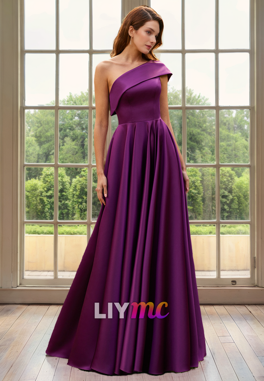 Asymmetrical Sleeveless Pleated A-Line Sleek Satin Mother of Bride Dress Cocktail Dress