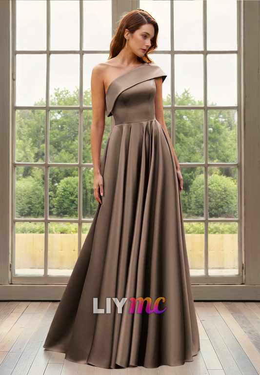 M1298 - Asymmetrical Sleeveles Pleated Sleek Satin A-Line Mother of Bride Dress Cocktail Dress