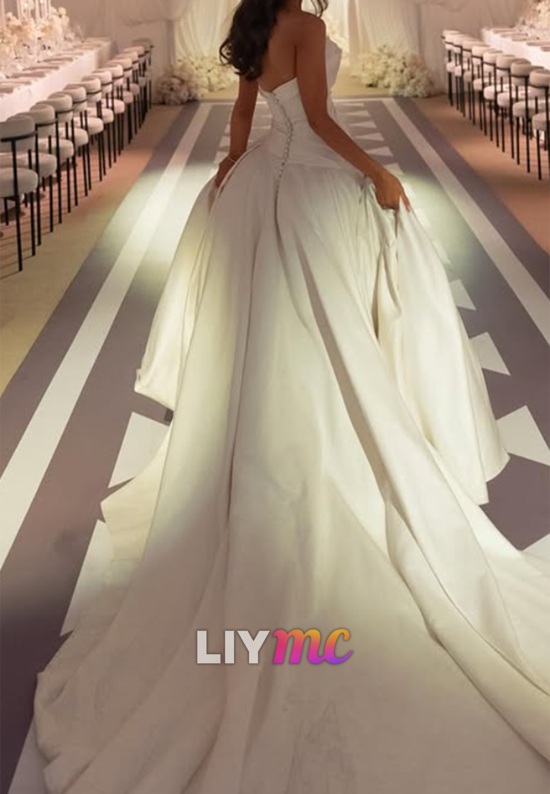 Asymmetrical Sleeveless Pleated Satin A-Line Wedding Dress