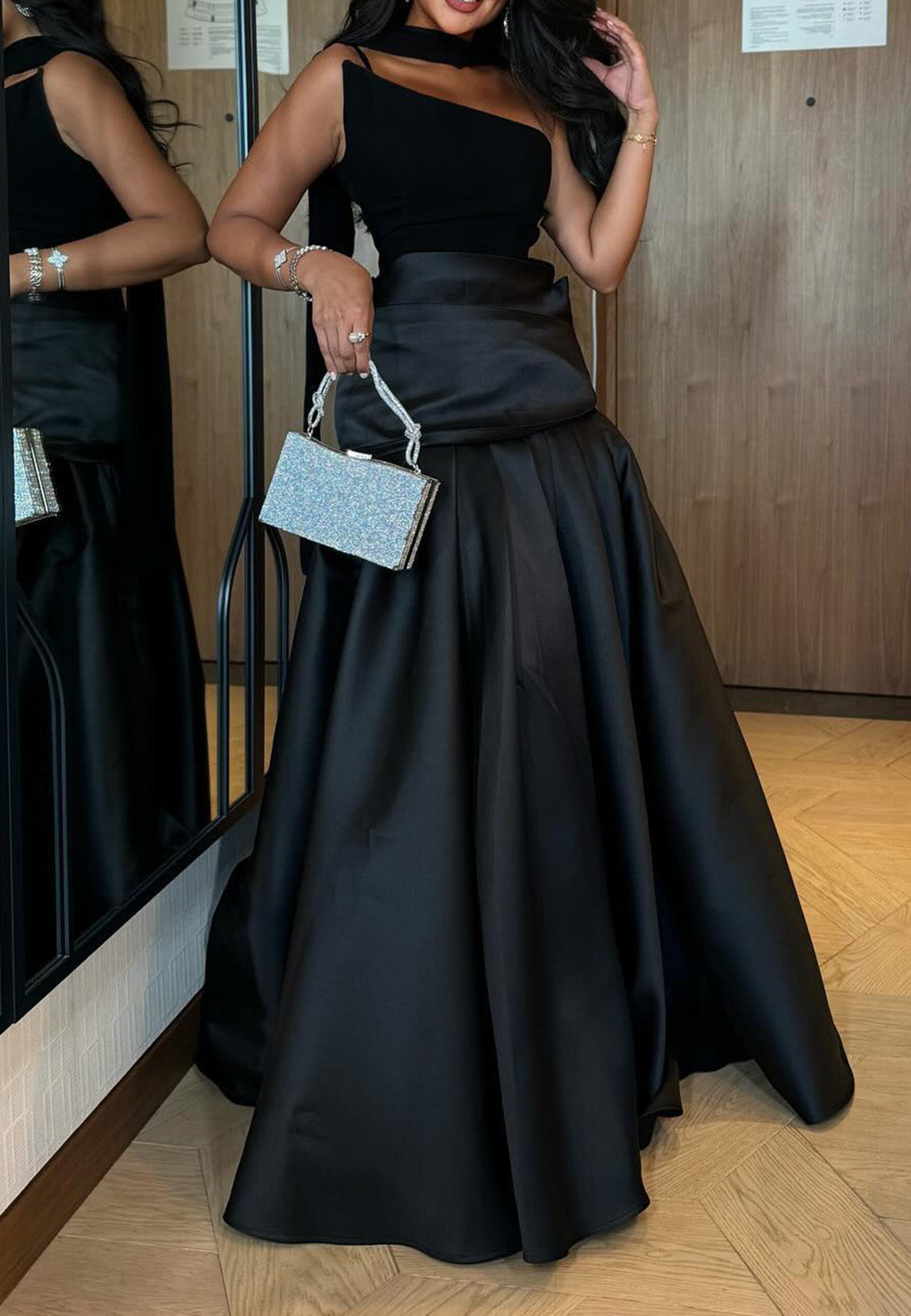 Asymmetrical Sleeveless Pleated Sleek A-Line Evening Dress