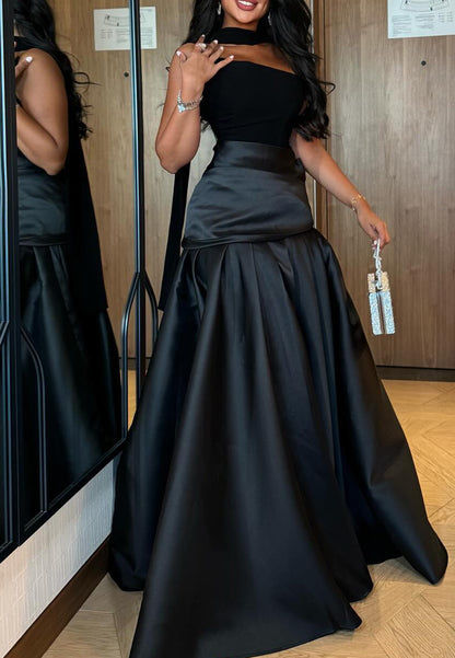 Asymmetrical Sleeveless Pleated Sleek A-Line Evening Dress