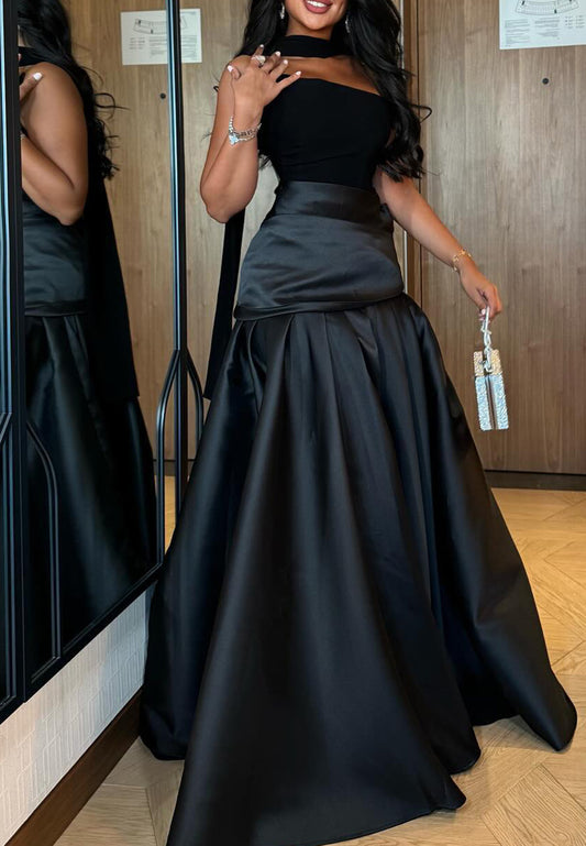 Asymmetrical Sleeveless Pleated Sleek A-Line Evening Dress