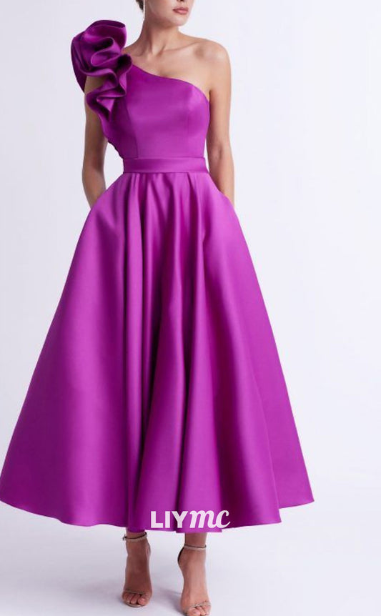 M1277 - Asymmetrical Sleeveless Ruffled A-Line Pleated Mother of Bride Dress Cocktail Dress