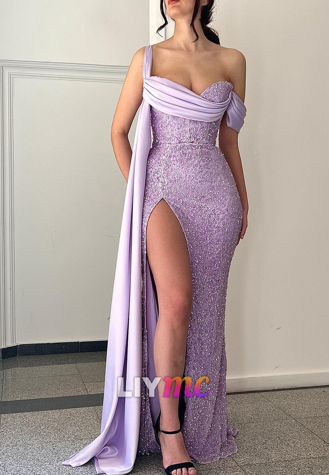 Asymmetrical Sleeveless Side Slit Sheath Prom Dress