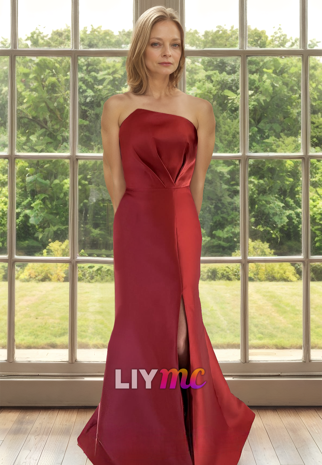 Asymmetrical Sleeveless Sleek Satin Sheath Mother of Bride Dress