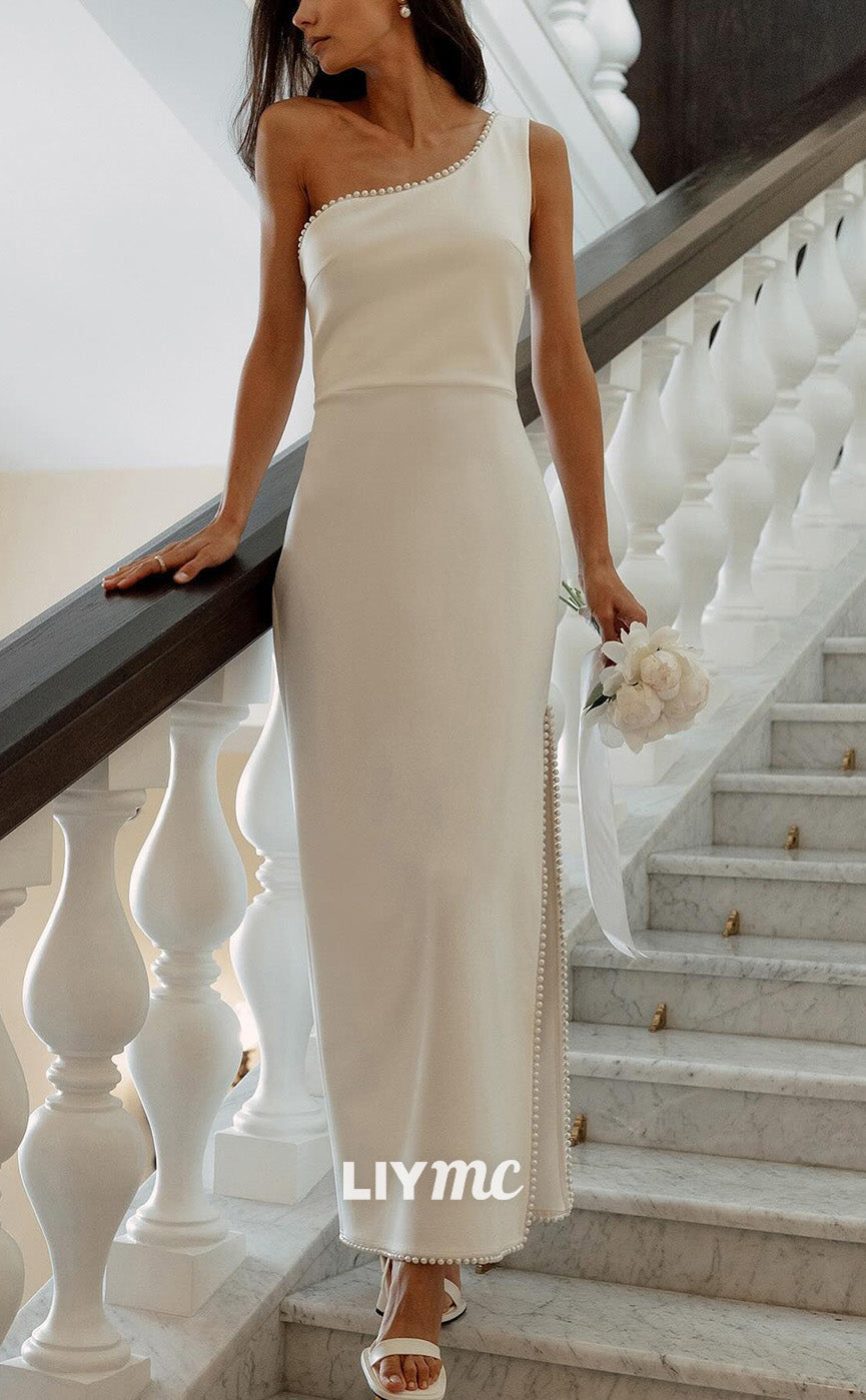 LW945 - Asymmetrical Sleeveless Sleek Satin Side Slit Beach Wedding Dr Liymc LW945 - Asymmetrical Sleeveless Sleek Satin Side Slit Beach Wedding Dr Liymc