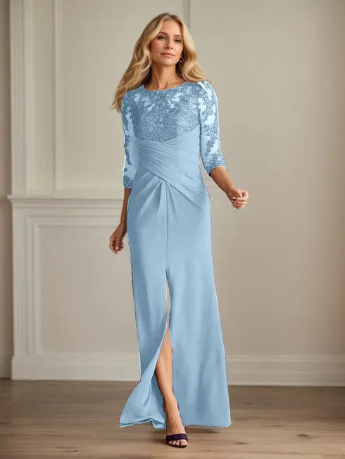 Scoop Long Sleeves Appliques Sheath Prom Dress