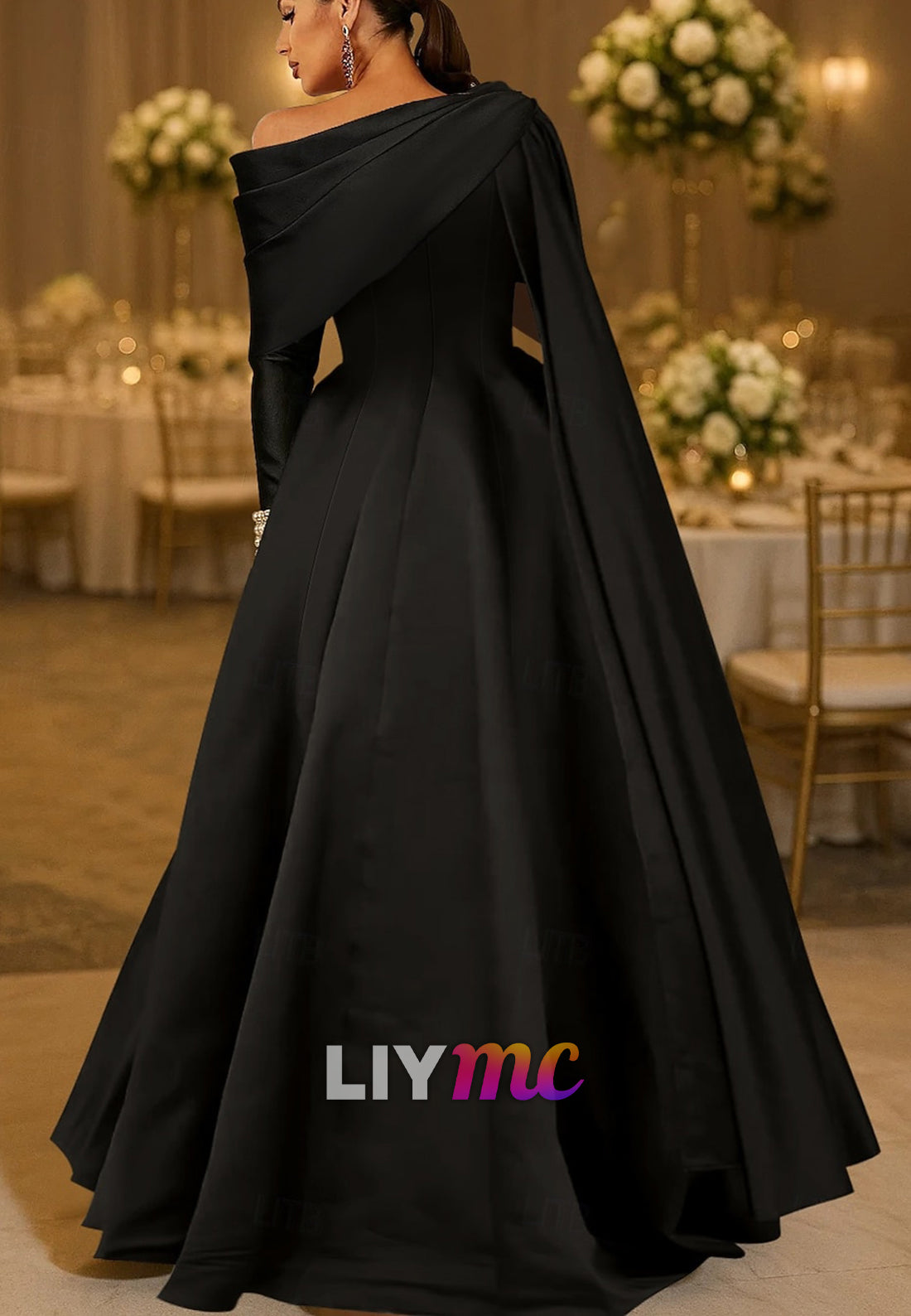 Ball Gown A-Line Floor Cape Evening Gown Formal Dress Elegant