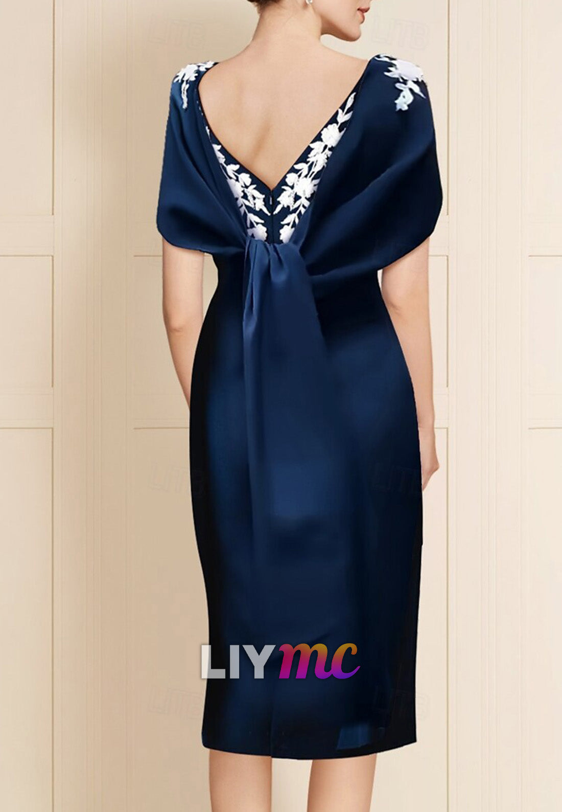 Bateau Cap Sleeves Appliques Sheath Mother of Bride Dress