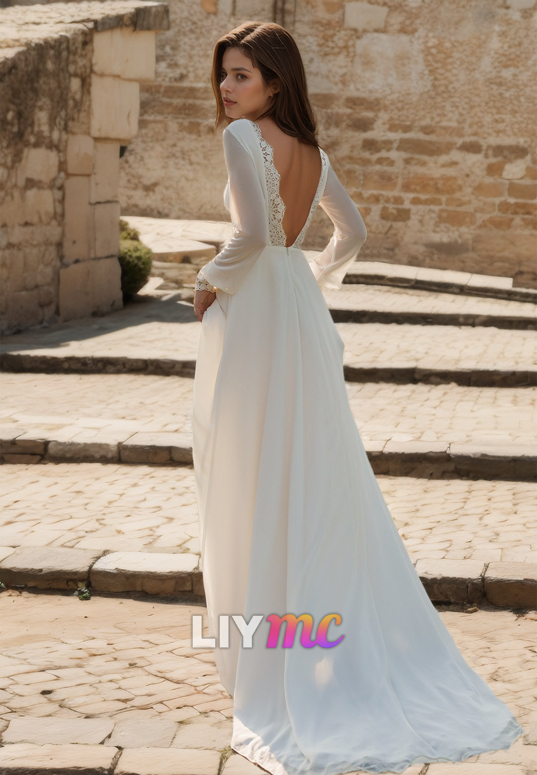 Bateau Long Sleeves Pleated A-Line Classic Wedding Dress