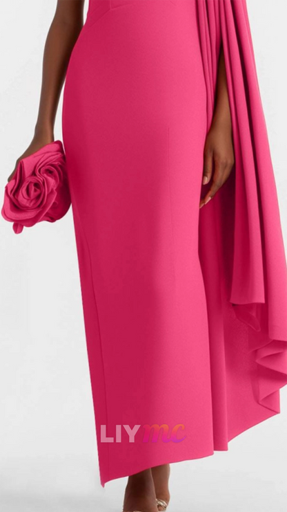 Bateau Long Sleeves Satin Sheath Wedding Guest Dress
