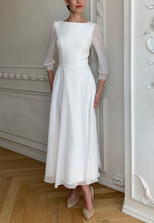 Bateau Long Sleeves Sleek A-Line Simple Wedding Dress