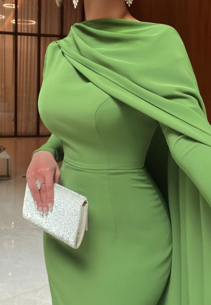 Bateau Long Sleeves Sleek Mermaid Formal Dress