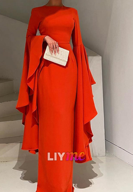 Bateau Long Sleeves Sleek Sheath Evening Dress