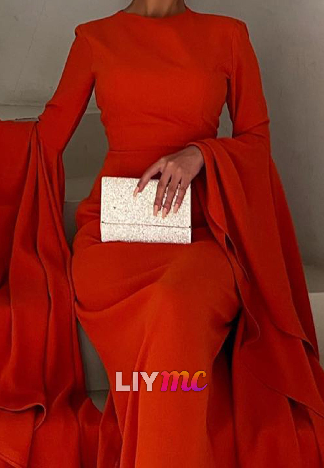 Bateau Long Sleeves Sleek Sheath Evening Dress