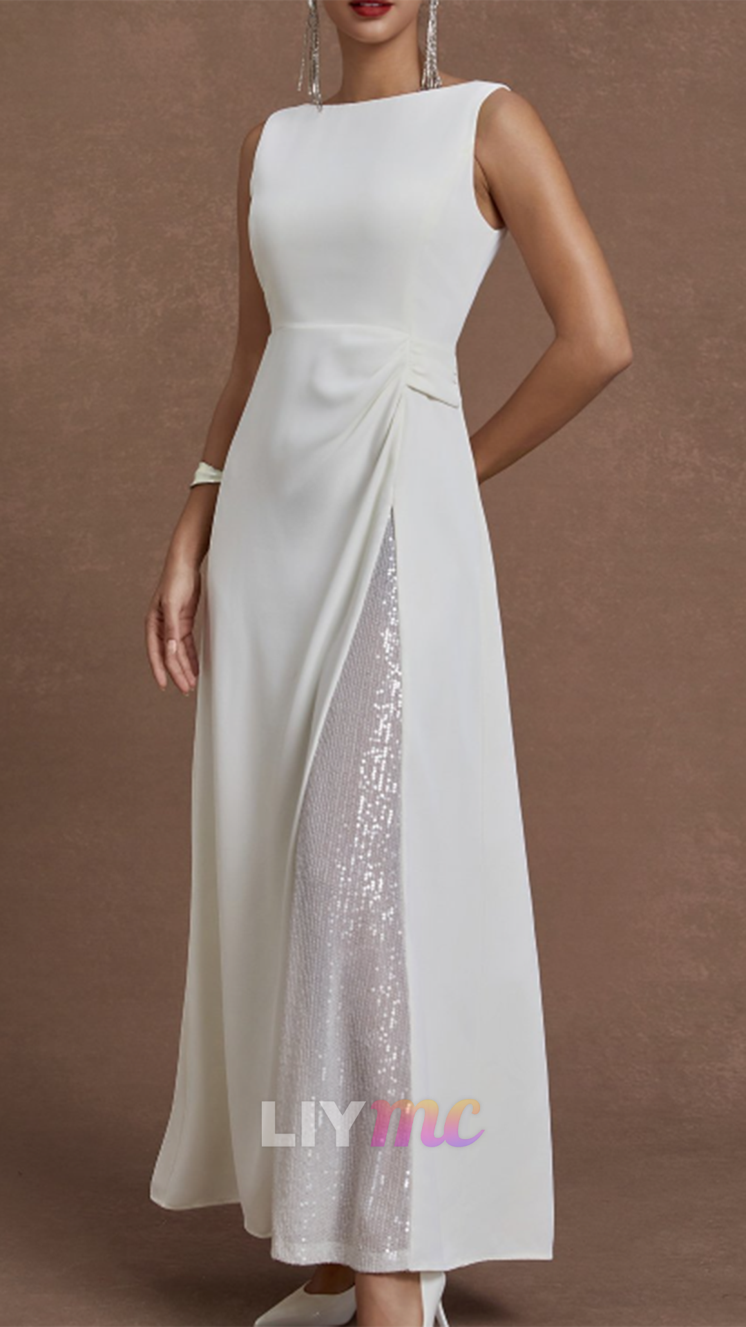 Bateau Sleeveless A-Line Wedding Guest Dress
