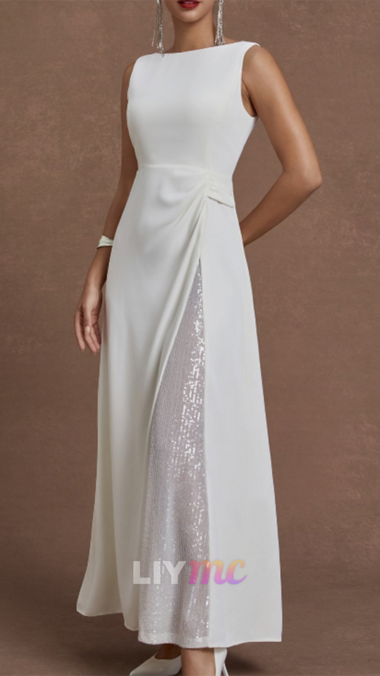 Bateau Sleeveless A-Line Wedding Guest Dress