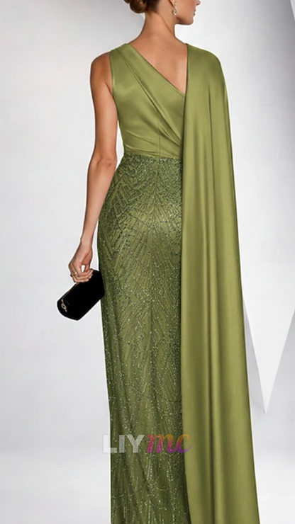 Bateau Sleeveless Beaded Embroidery Sheath Mother of Bride Dress
