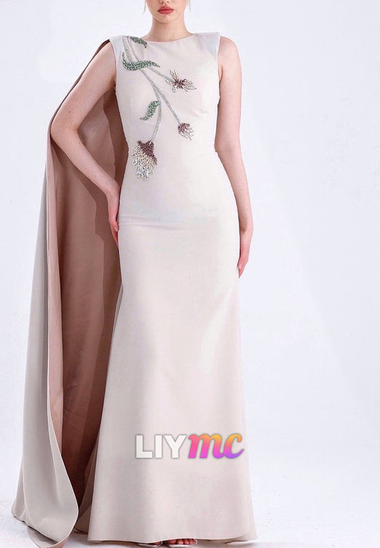 Bateau Sleeveless Beaded Sheath Evening Dress