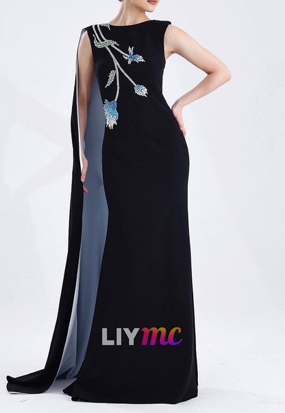 Bateau Sleeveless Beaded Sheath Mother of Bride Dress