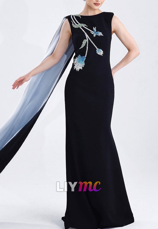 Bateau Sleeveless Beaded Sheath Mother of Bride Dress
