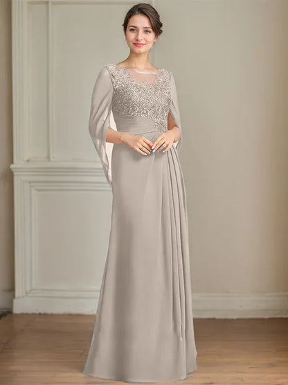 A-Line/Princess Scoop Floor-Length Mother of the Bride Dresses with Pleated & Sequins