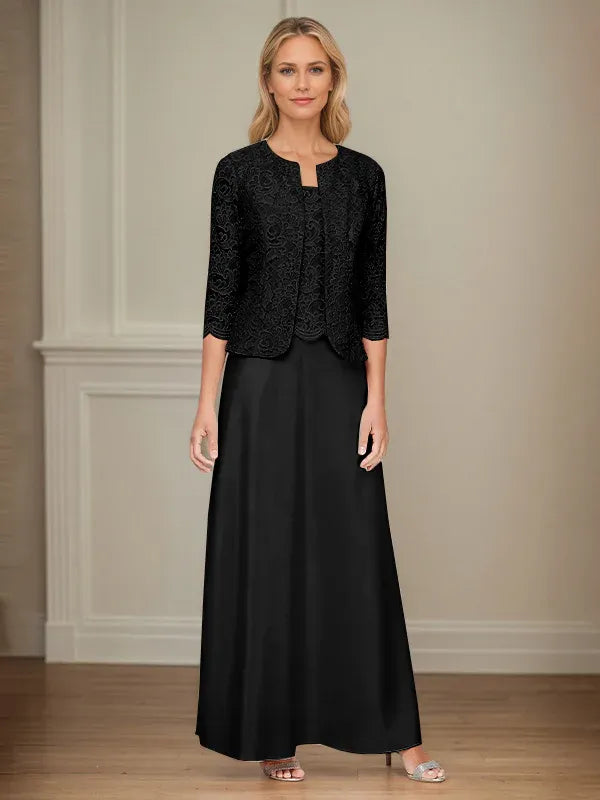 Glitter Lace & Satin Skirt Jacket Dress with Open Jacket