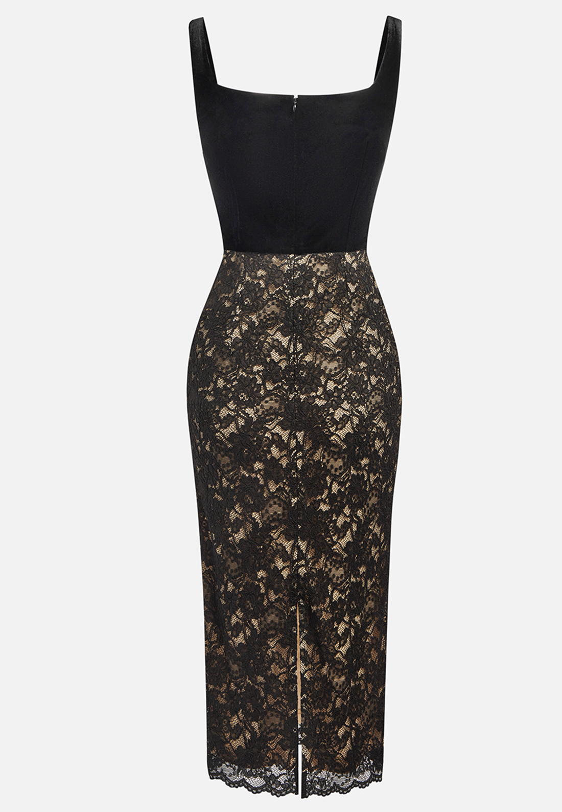 Black Lace Sweetheart Neckline Sheath Midi Velvet Dress