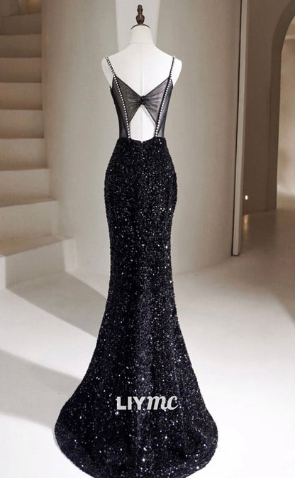 LP1876 - Black Mermaid Sequin Long Prom Dress Black Formal Dress