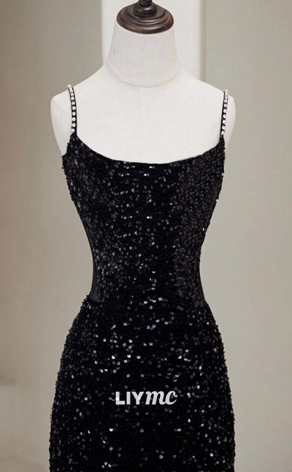 LP1876 - Black Mermaid Sequin Long Prom Dress Black Formal Dress