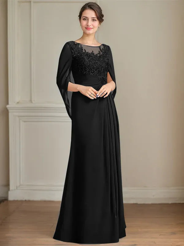 A-Line/Princess Scoop Floor-Length Mother of the Bride Dresses with Pleated & Sequins